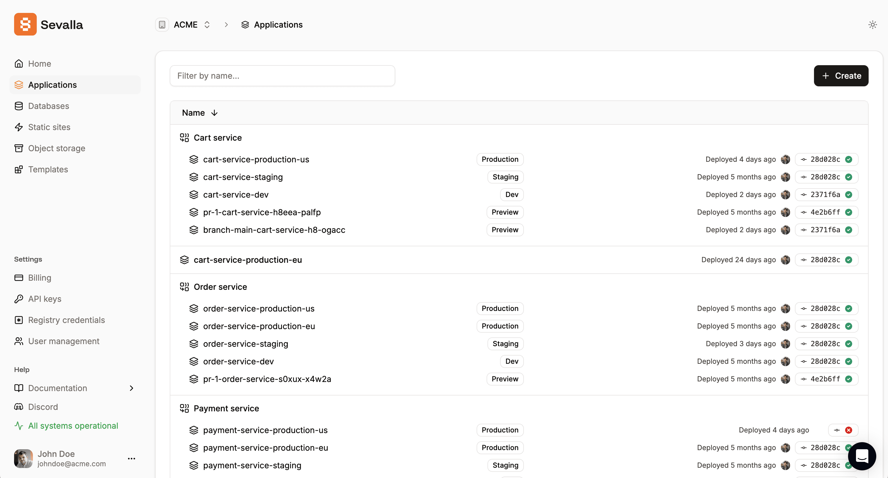 A screenshot of the Sevalla dashboard