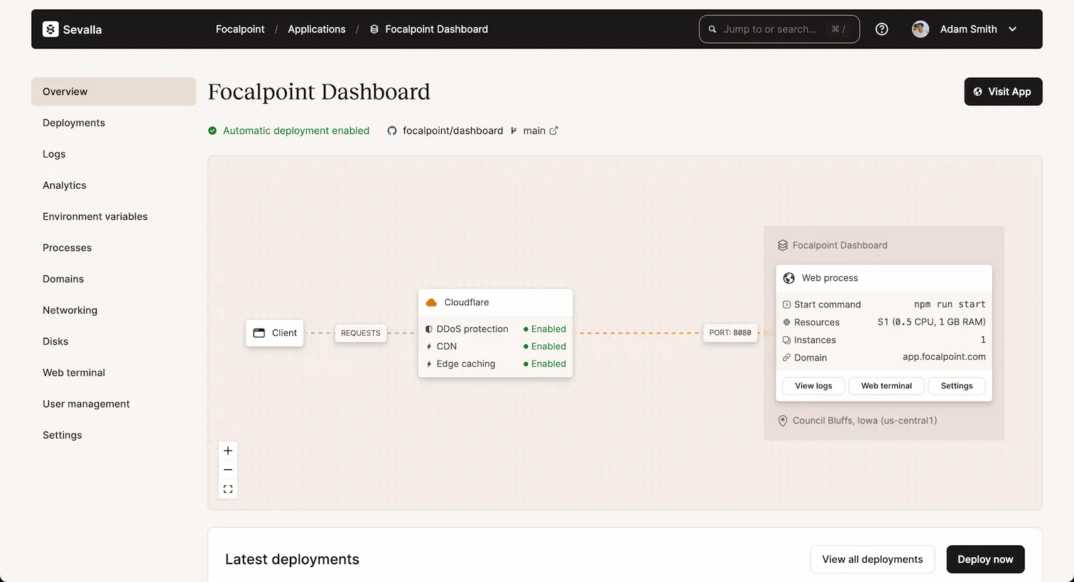 A screenshot of the Sevalla dashboard