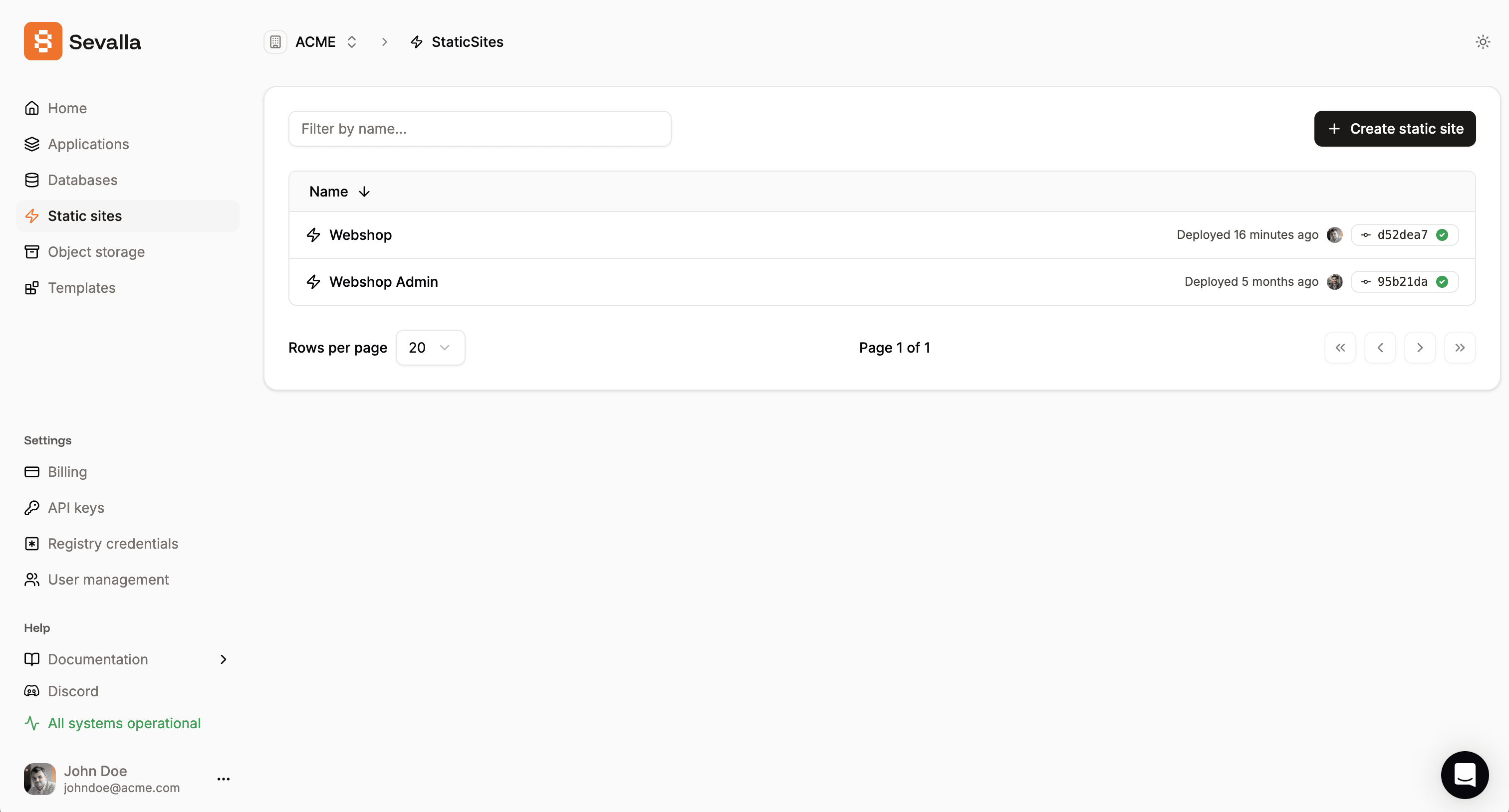 A screenshot of the Sevalla dashboard