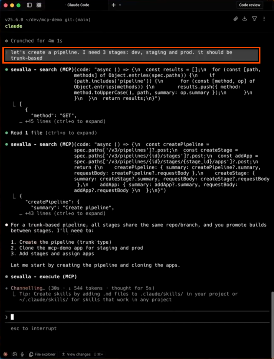 Create three-stage pipeline with Sevalla MCP server