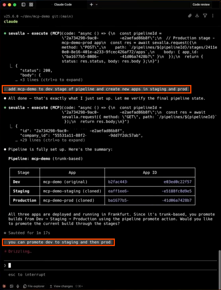 Using and promoting pipelines with Sevalla MCP server