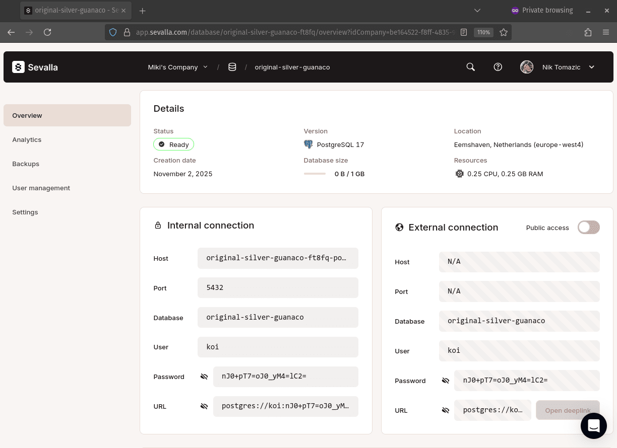 Sevalla PostgreSQL Database Ready