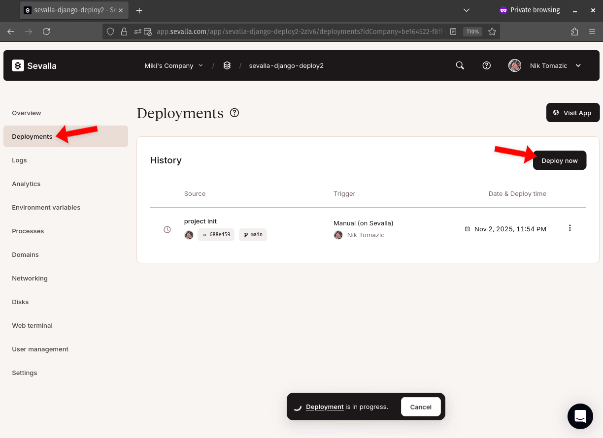 Sevalla Manual Deployment