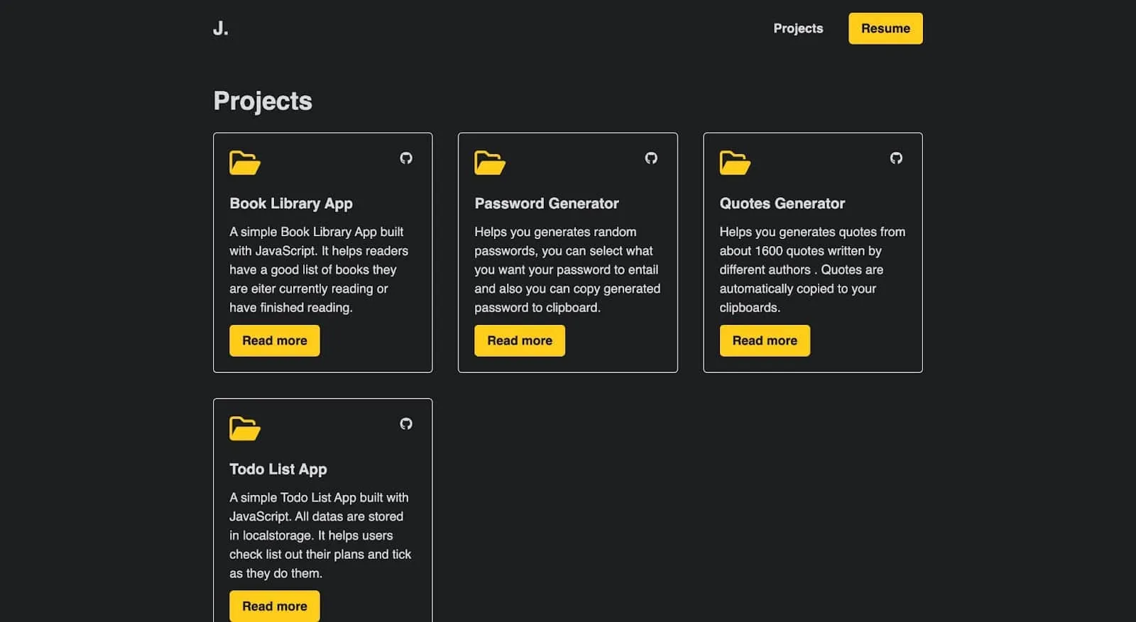 Projects template page