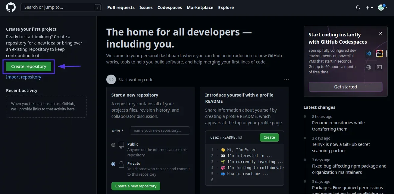 Create a GitHub repository.