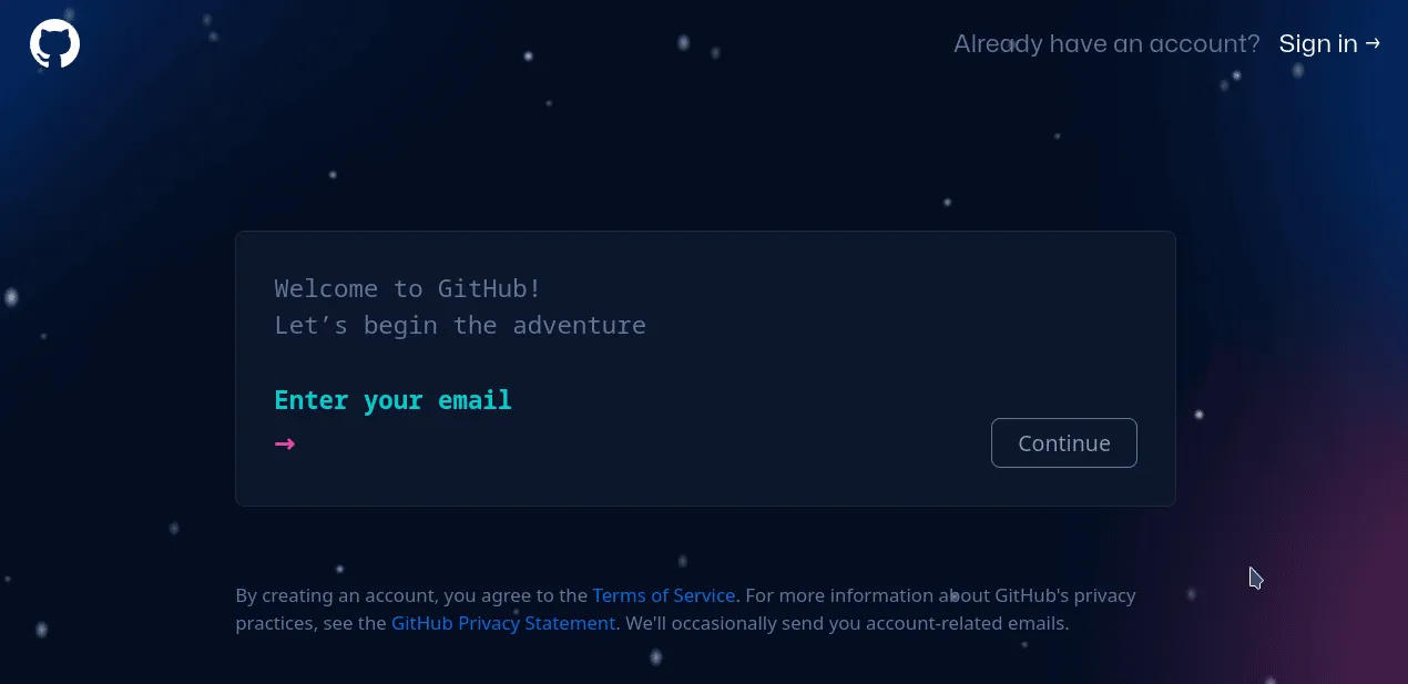 GitHub signup page.