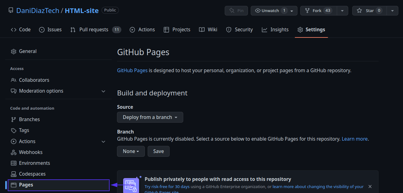 Repository settings.