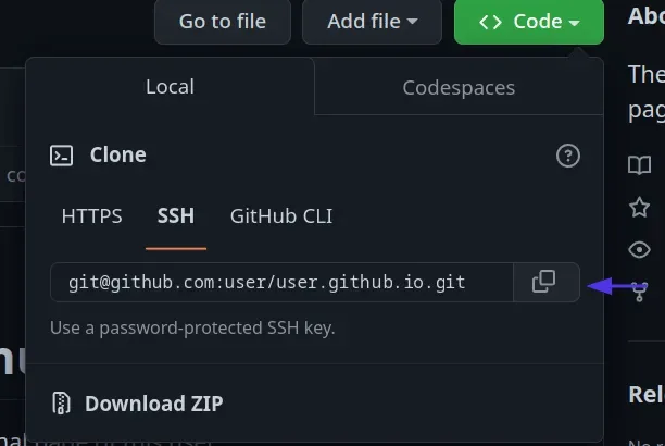 Repo's SSH URL.