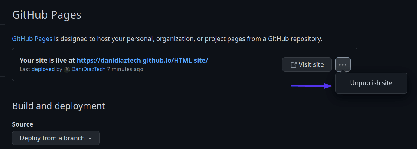 Unpublishing a site.