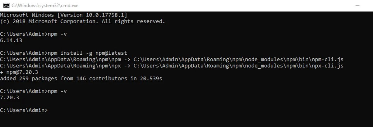 Updating npm on Windows.