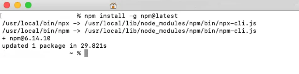Updating npm on macOS.