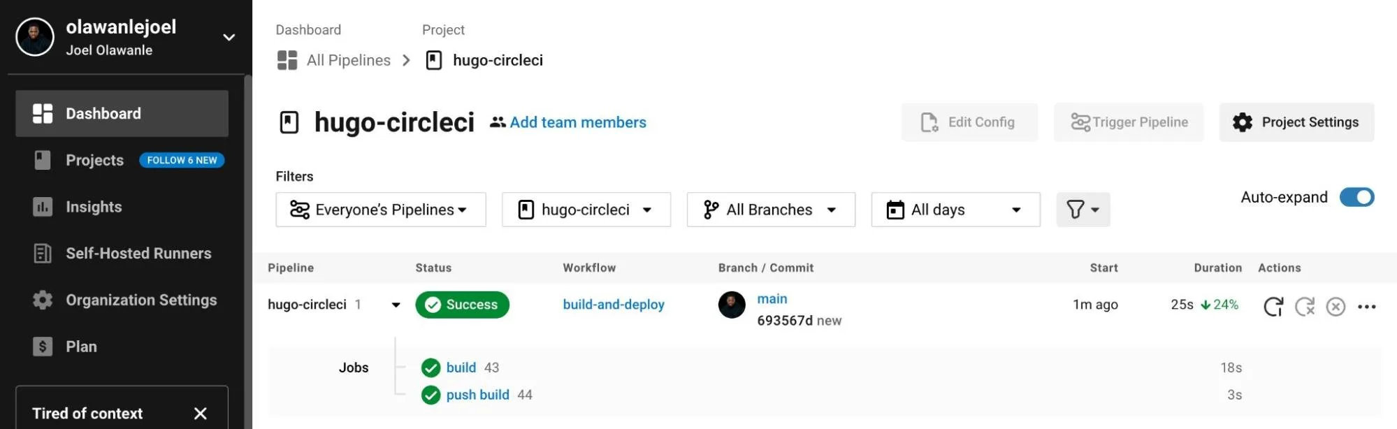 Viewing the CircleCI pipeline.