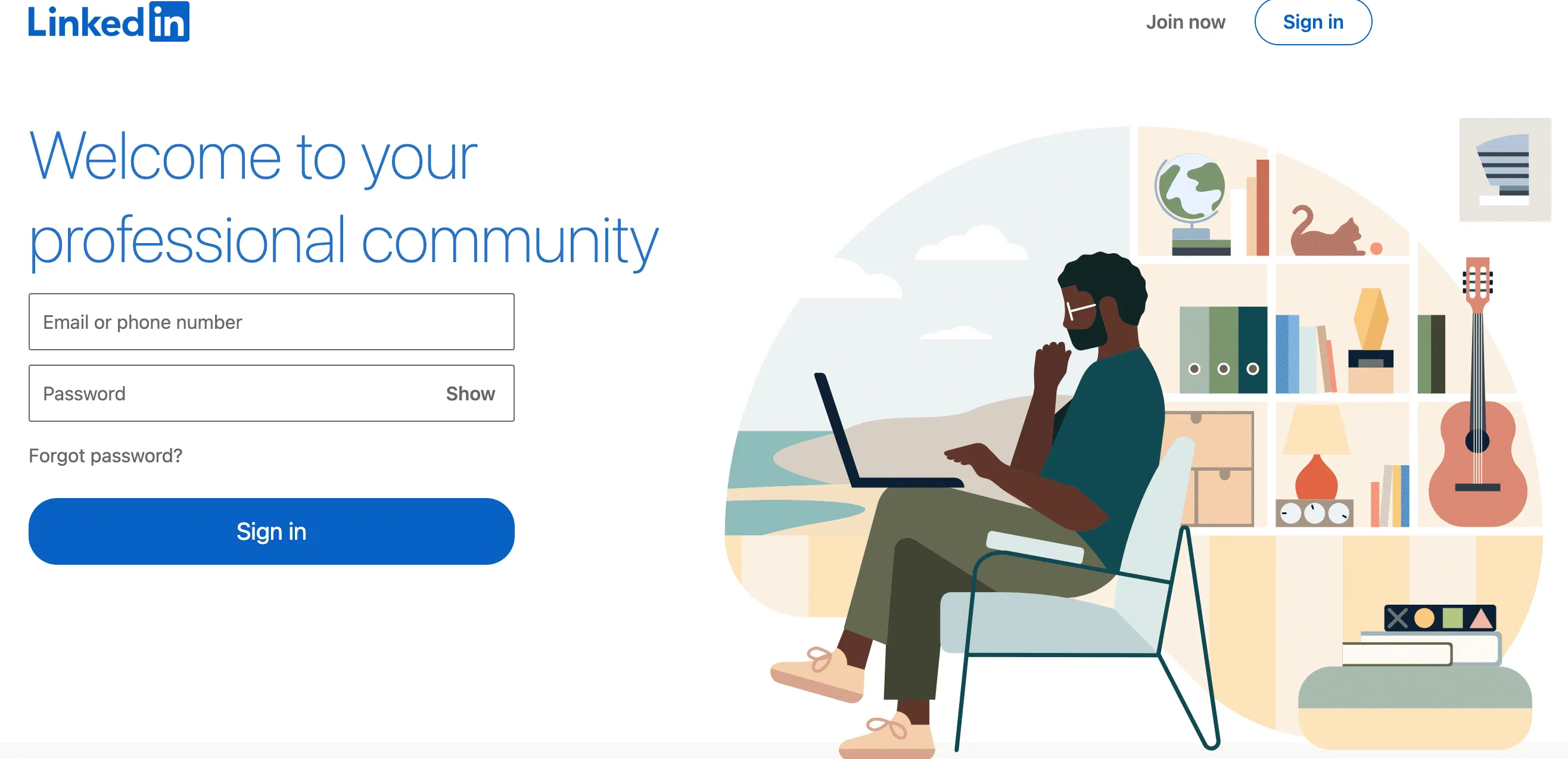 The LinkedIn homepage.