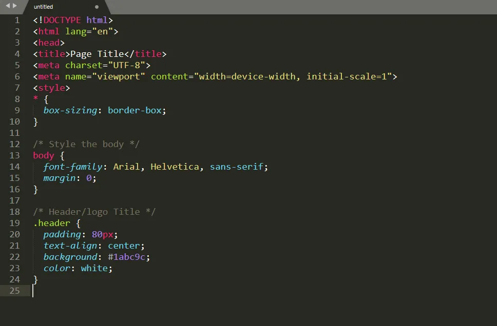 An HTML document in a text editor.