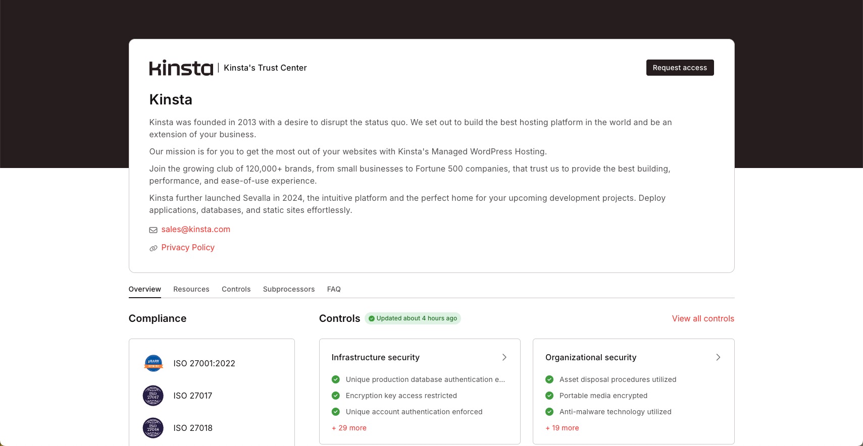 Kinsta Trust Center